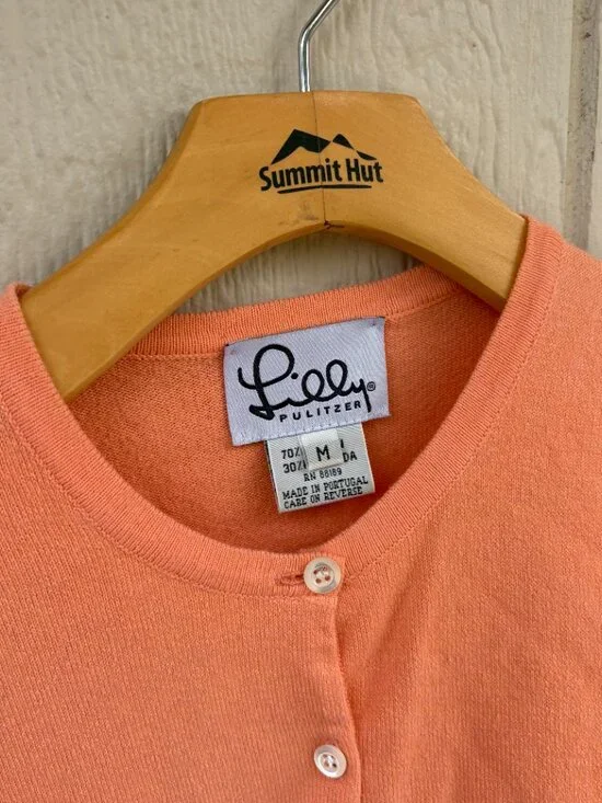 Vintage Lilly Pulitzer Cardigan Womens Medium Peach Pointelle Cottage Preppy Y2K - Picture 2 of 8